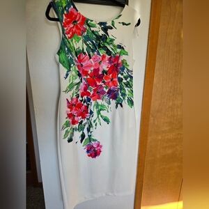 Christina Asymmetrical Dress with Red and Green Floral Design
